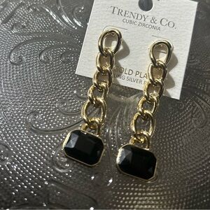 Chic 14k Gold Plated Chain Necklace/ Black Onyx Gemstonesl